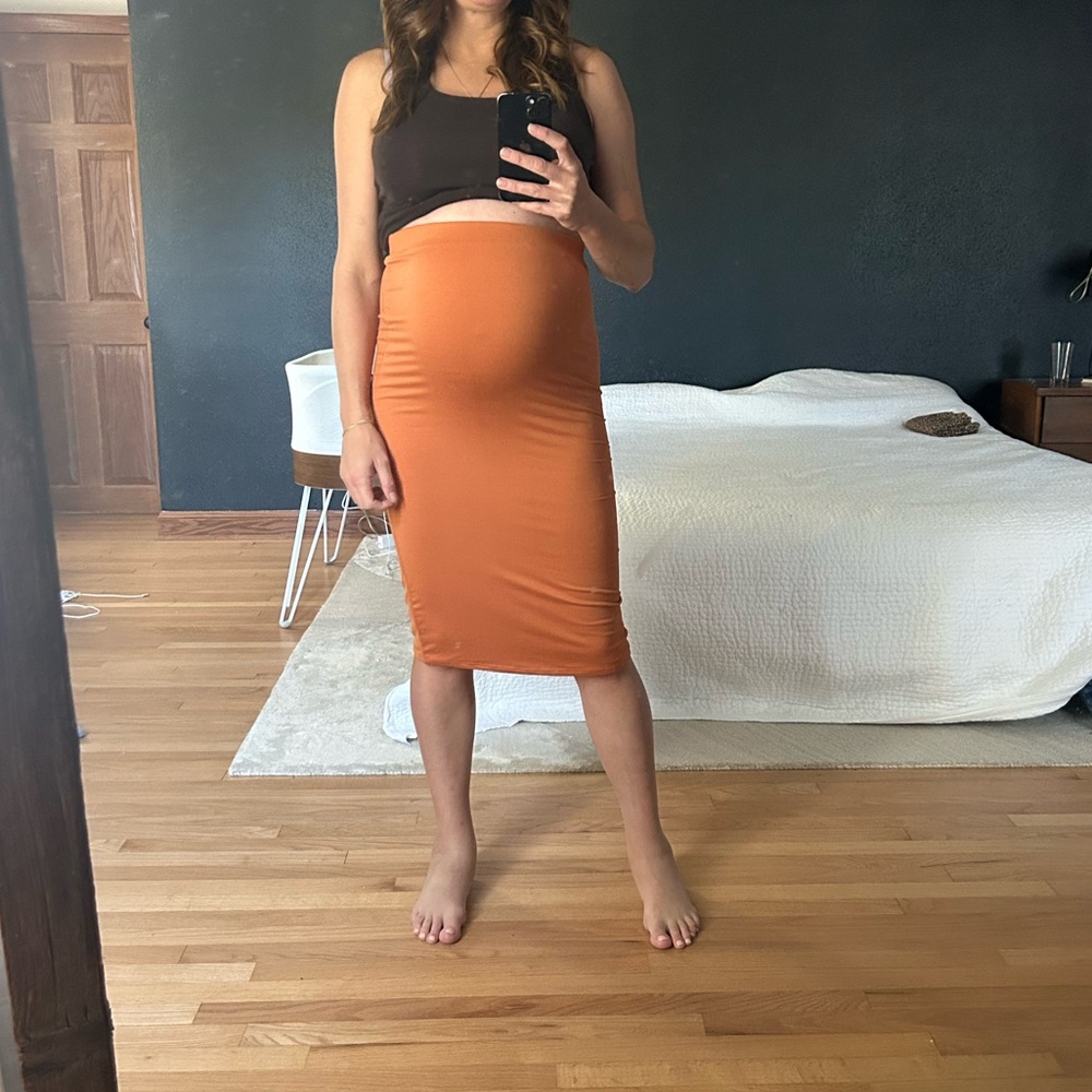 Orange maternity Midi Skirt